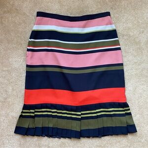 Ann Taylor Multicolor Navy Green Pink Color Block Pleated Midi Skirt 2 Petite 2P